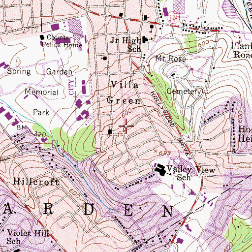 Topographic Map of Beverly Hills, PA