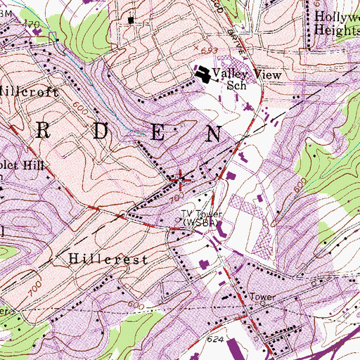 Topographic Map of Seven Acres, PA