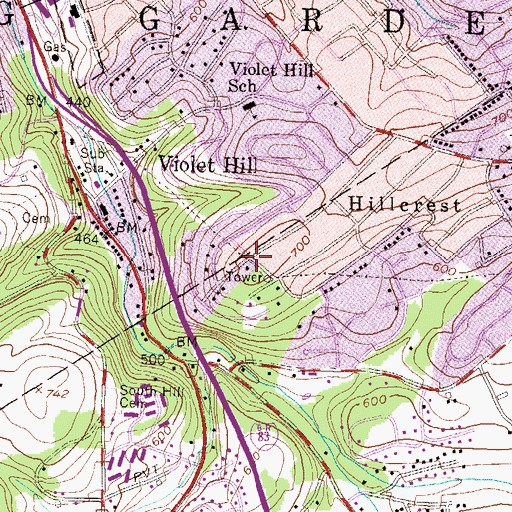 Topographic Map of Oakridge, PA