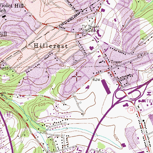 Topographic Map of Hill-n-Dale, PA