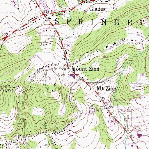 Topographic Map of Mount Zion Lutheran Church, PA
