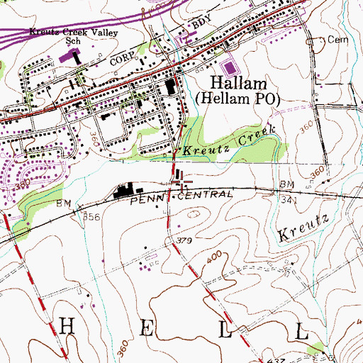 Topographic Map of Hallam Station, PA