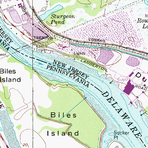 Topographic Map of Biles Island Channel, PA