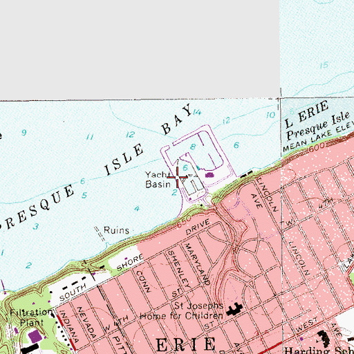 Topographic Map of Erie Yacht Club, PA