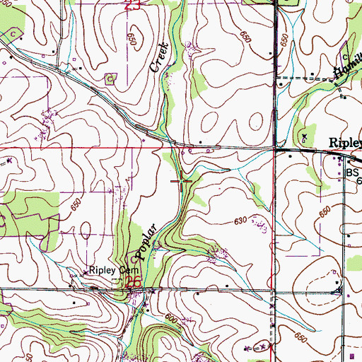 Topographic Map of Hamilton Spring Branch, AL