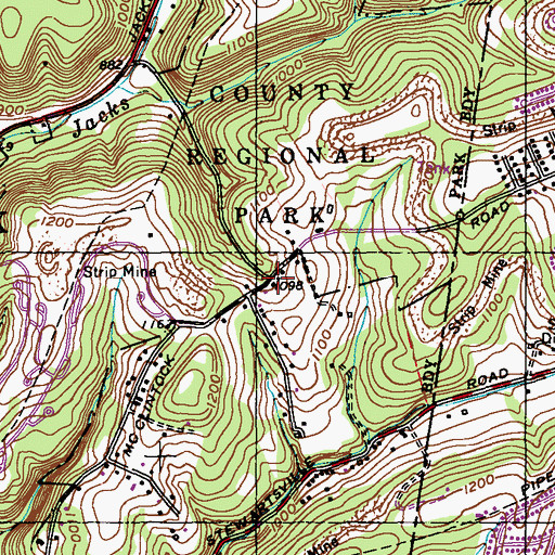 Topographic Map of White Oak Regional park, PA