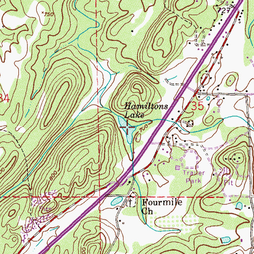 Topographic Map of Hamiltons Lake, AL