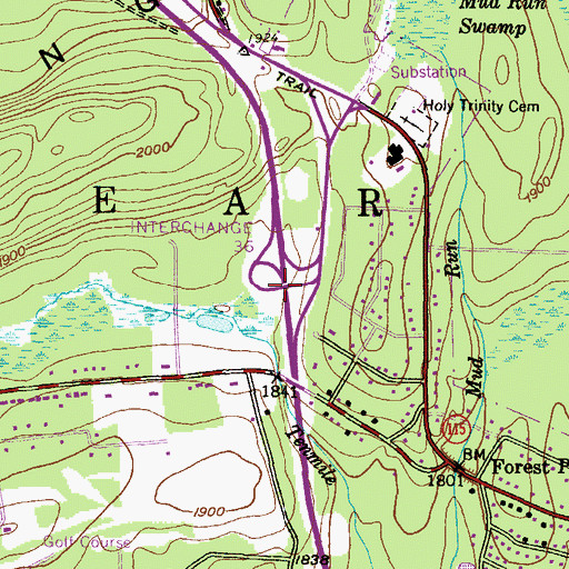 Topographic Map of Pennsylvania Turnpike Interchange 36, PA