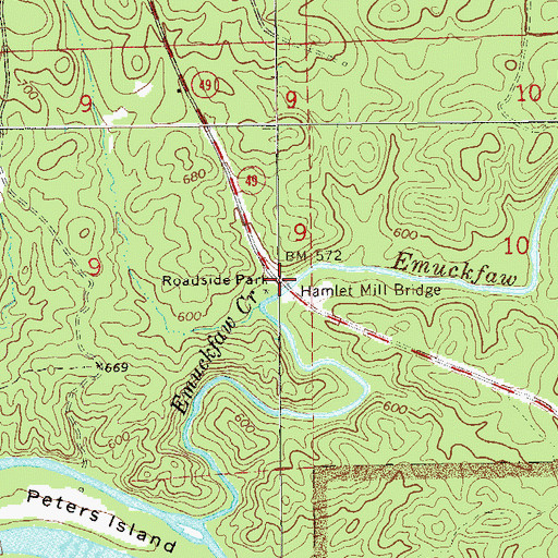 Topographic Map of Hamlet Mill Bridge, AL