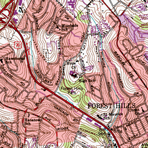 Topographic Map of Forest Hills Middle School, PA