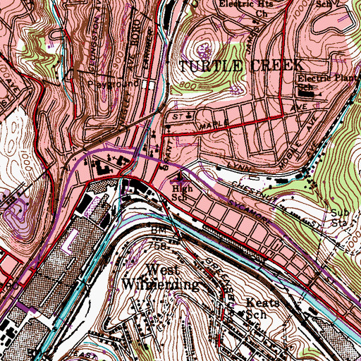 Topographic Map of Turtle Creek High School, PA