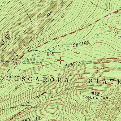 Topographic Map of Big Spring State Park, PA