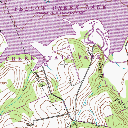 Topographic Map of Yellow Creek State Park, PA