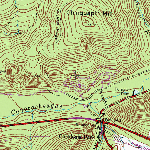 Topographic Map of Caledonia State Park, PA