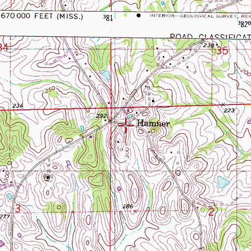 Topographic Map of Hamner, AL