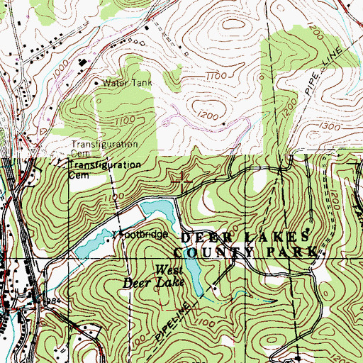 Topographic Map of Deer Lakes County Regional Park, PA