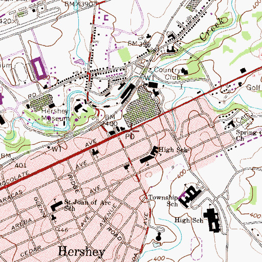 Topographic Map of Hershey Country Club and Golf Courses, PA