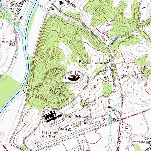 Topographic Map of The Hotel Hershey, PA
