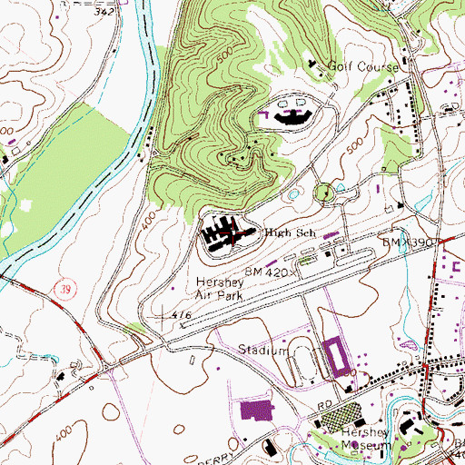 Topographic Map of Milton Hershey High School, PA