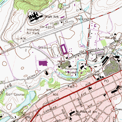 Topographic Map of Hershey Gardens, PA