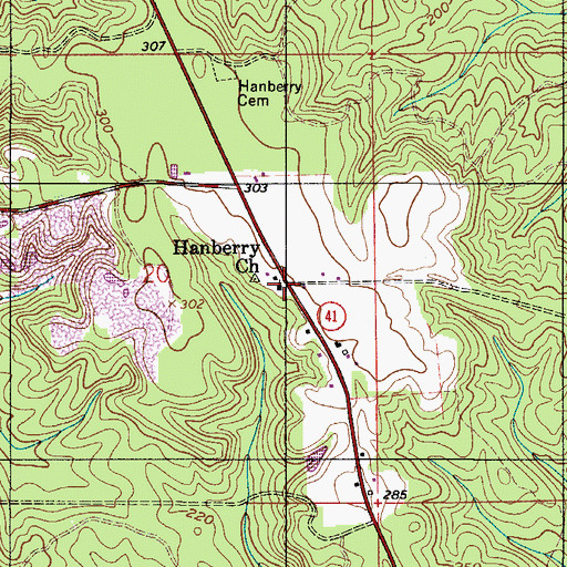 Topographic Map of Hanberry Church, AL