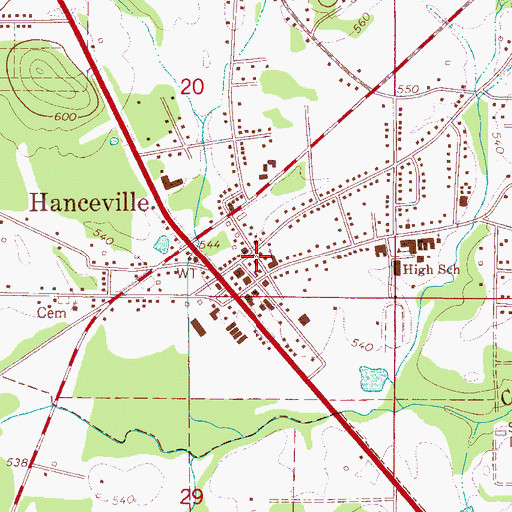 Topographic Map of Hanceville, AL