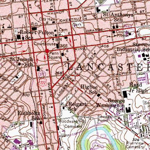 Topographic Map of South Duke Street Mall, PA