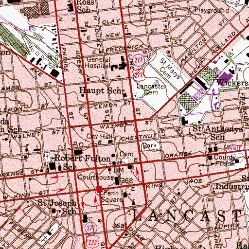 Topographic Map of Lancaster Square, PA