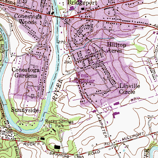 Topographic Map of West Lampeter, PA