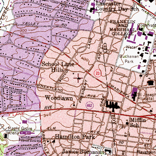 Topographic Map of Wheatland Home of President Buchanon, PA