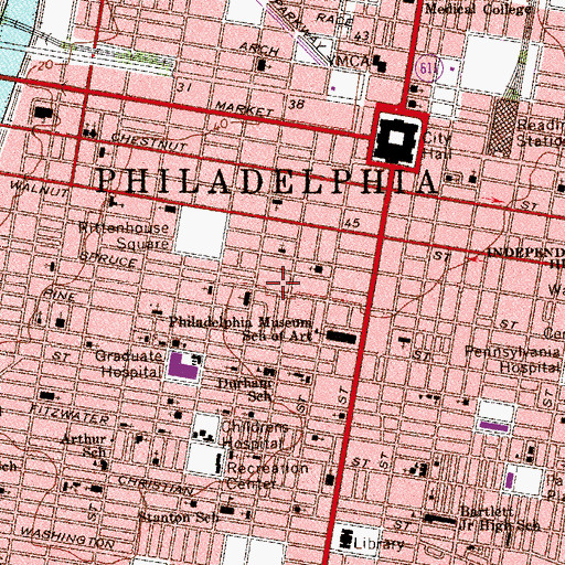 Topographic Map of Colonial Dames of America, PA