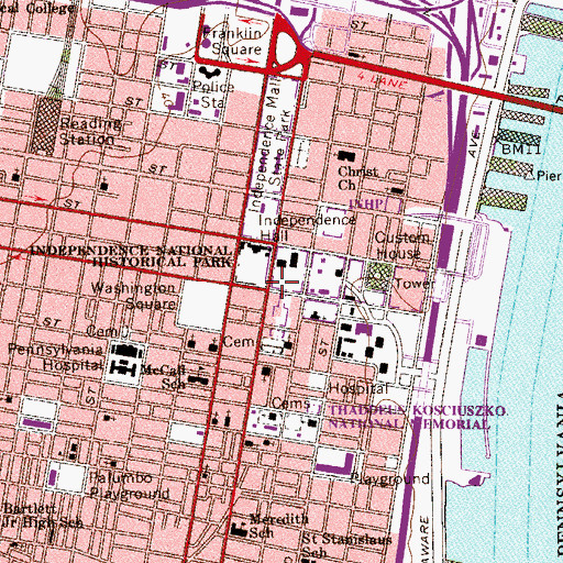 Topographic Map of Library Hall, PA