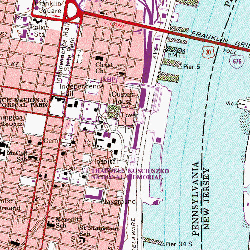 Topographic Map of Old Bookbinders Restaurant, PA