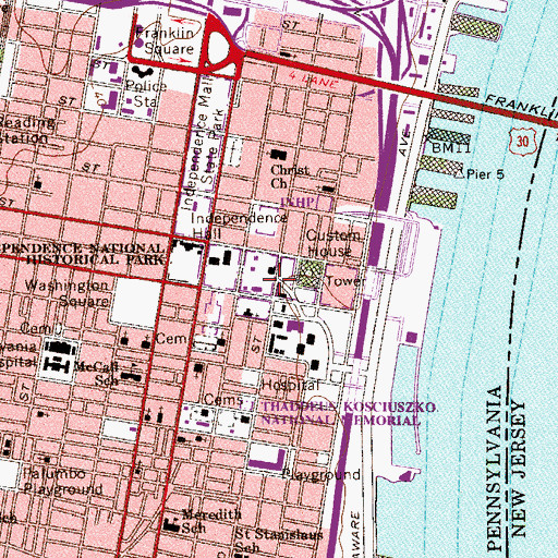 Topographic Map of First Bank of the United States, PA