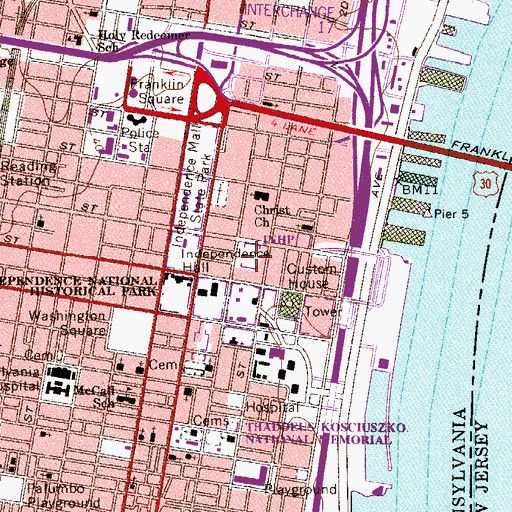 Topographic Map of Franklin Court, PA