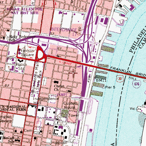 Topographic Map of Elfreths Alley, PA