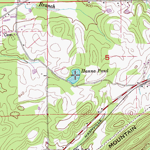 Topographic Map of Hanna Pond, AL