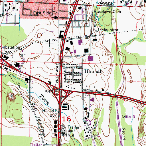 Topographic Map of Hannah, AL