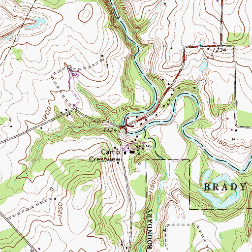 Topographic Map of Kelly Bridge, PA