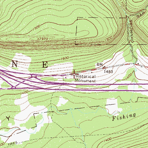 Topographic Map of Captain Green Monument, PA