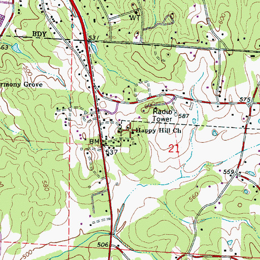 Topographic Map of Happy Hill Church, AL