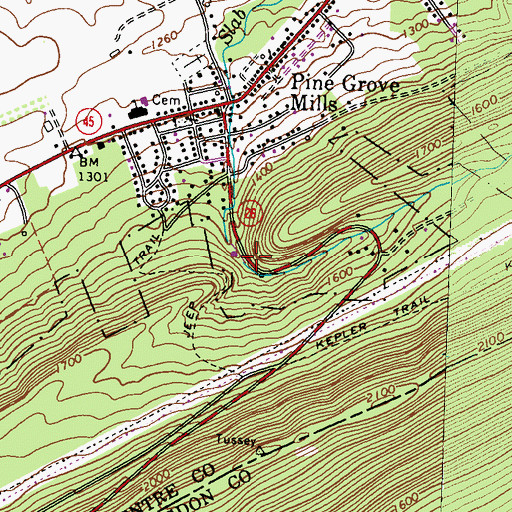 Topographic Map of Pine Grove Mills Gap, PA