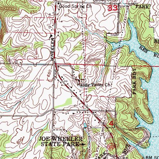 Topographic Map of Happy Valley Missionary Baptist Church, AL