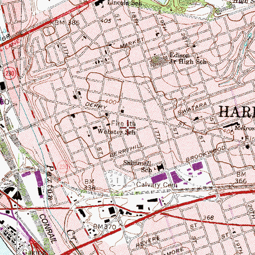 Topographic Map of Vernon School, PA