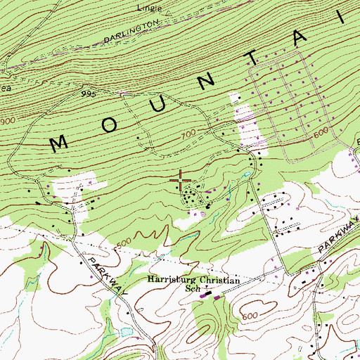 Topographic Map of Mount Lou-San Bible School, PA