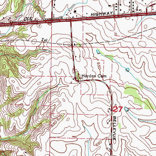 Topographic Map of Harden Cemetery, AL