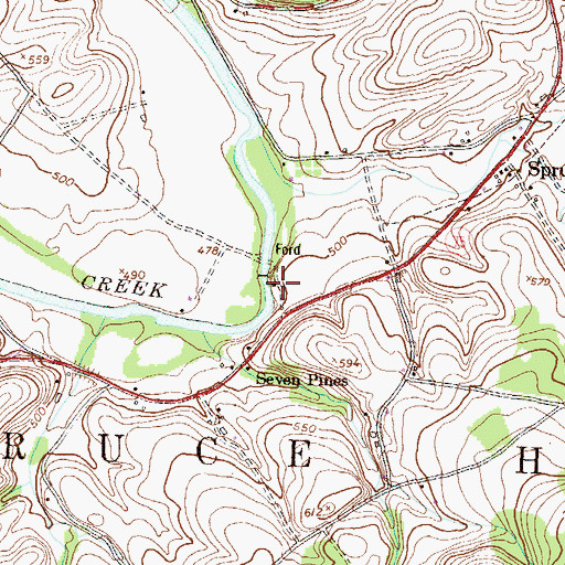 Topographic Map of Spruce Hill School, PA