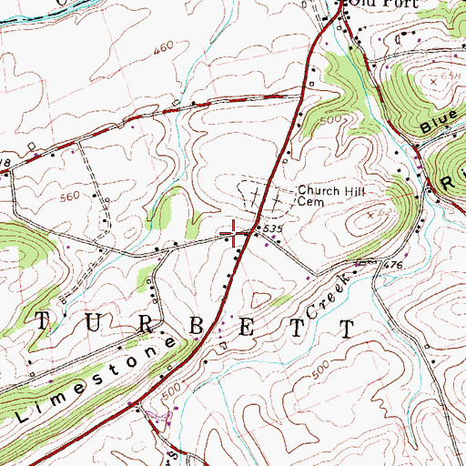 Topographic Map of Church Hill School, PA