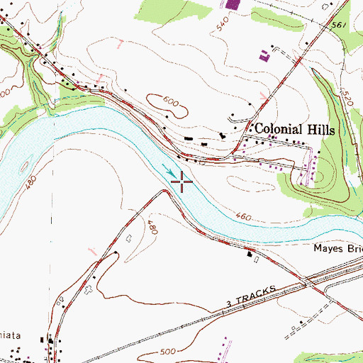 Topographic Map of McCoys Ford (historical), PA