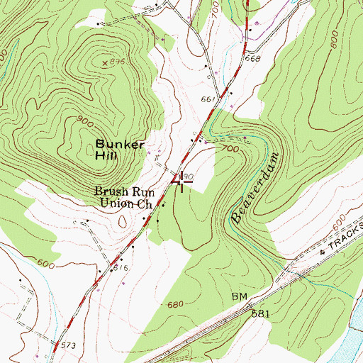 Topographic Map of Brush Run School, PA